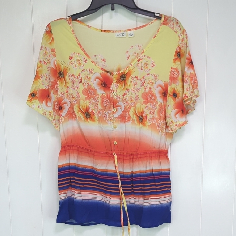 ❤️5/$25 Cato Floral Ombre Top - Yellow, Orange, Blue